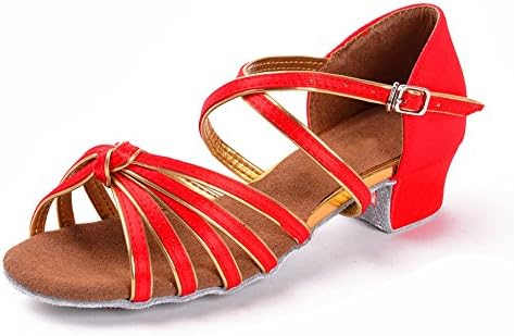 Girls Latin Salsa Dance Shoes ballroom,Heel 3.5CM,Red,11.5M US,Little Kid