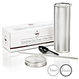 Cold Brew Coffee Filter for DIY Cold Brew Coffee Kit, (Just add a Mason Jar) Includes Stainless Steel Filter, Coffee Scoop, and Stainless Steel Straw with Custom Lid | Fits 2 Quart Mason