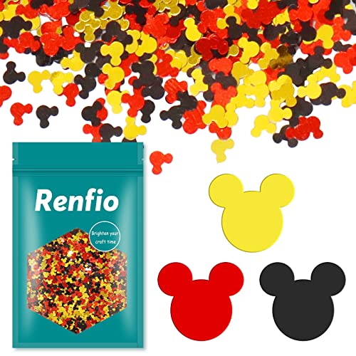 Renfio 1.75 Oz 50g Mickey Mouse Confetti Glitter Mickey Mouses Shape Shiny Sequin Glitters Resin Sparkle Chunky Sequins for DIY Mold Art Nail Artwork Holiday Decoration - Red Black Gold