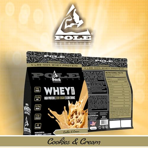 Pole Nutrition Whey Protein | Lean Muscle Shake | High Protein, Zero Sugar (1.81 Kg) | Supports Recovery & Muscle Growth (4 Lbs, COOKIE & CREAM)