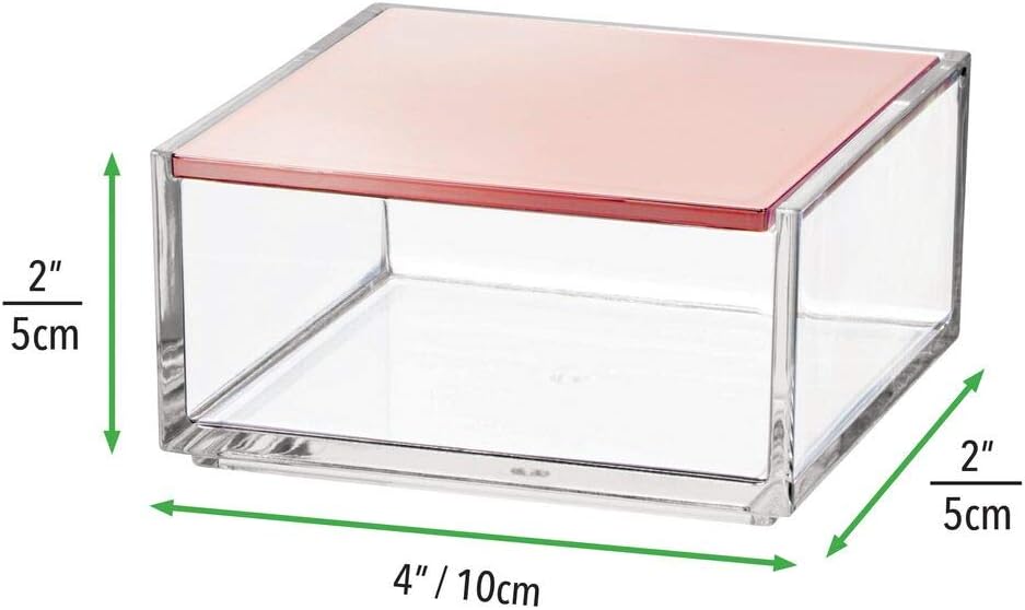 mDesign Mini Makeup Organizer Box with Decorative Lid for Bathroom Vanity Countertops, Cabinet - Store Lipstick, Lip Gloss, Blush, Concealer, Jewelry - Plastic, Clear/Rose Gold: Home & Kitchen