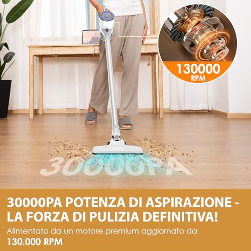 VersLife S6PRO 30KPA Wireless Vacuum Cleaner, Cordless Electric Broom, Powerful Suction with Brushless Design, 30 Minutes Autonomy, HEPA Filter, for Floor and Pet Hair
