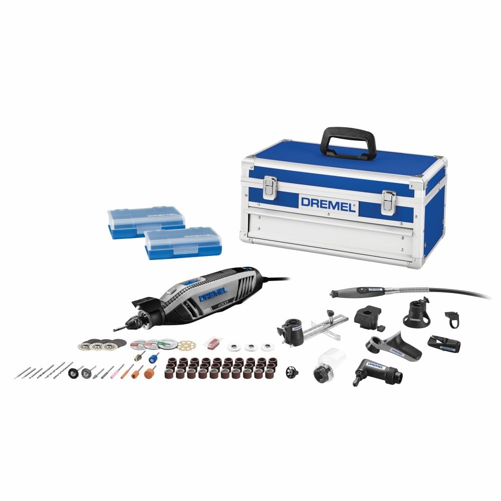 Dremel 4300-9/64 Kit de herramientas rotativas versátiles con eje flexible - 9 accesorios y 64 accesorios - Ideal para grabar, grabar, lijar y pulir