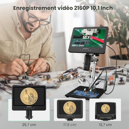 Andonstar AD249S-M HDMI 3 Lens 2000x Digital Microscope with 2160P UHD Endoscope 10.1" LCD Video Recording Soldering Electron Microscope for Coins Biology