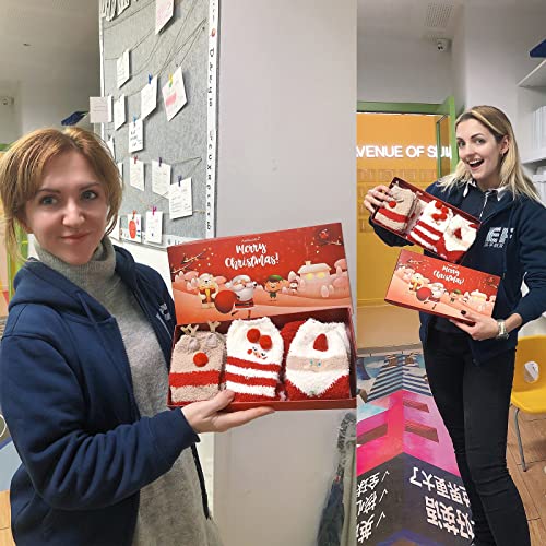 Anchimella Christmas Fuzzy Socks for women 4 pairs Fuzzy Cozy Socks Christmas socks Women Fluffy Plush Crew Slipper Socks