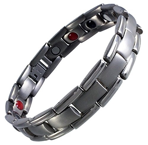 Titanium Bracelet with Therapeutic Magnets - Silver in Velvet Gift Box With Link Remover and Extra Link