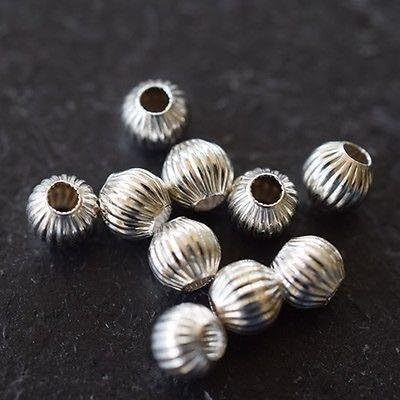 Sterling Silver (925) Round Corrugated Beads | Pack of 10 | 4mm | Variety of Pack Sizes | Free Delivery