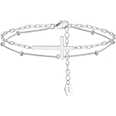 Peetty Cross Layered Bracelet 925 Sterling Silver Gold Plated Adjustable Beaded Charm Chain for Women Gift