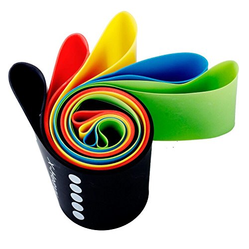 SYOURSELF 5 Exercise Resistance Bands -Fitness Trainer Equipment for Abdominal,Strengthen, Gym,Home,Travel,Carpet,Hard Floors+ Fitness Chart+Gift Bag (5 Colors, 5 Pack Resistance Bands)