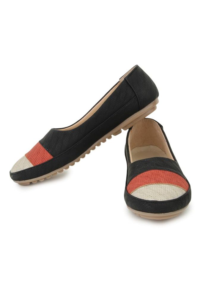 shezone synthetic leather black women flats bellies