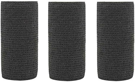 GouGou 3 Rolls Self-Adhesive Bandage First Aid Tape Non-woven Latex-Free Ventilate Flexible Strong Elastic Wrap for Ankle Waist Knee Elbow Sprains &amp; Swelling 4 Inch X 5 Yds (Black)