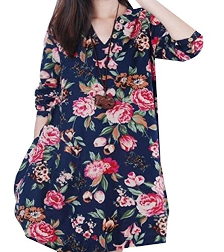 retro print เดรสแขนสั้น ouliu