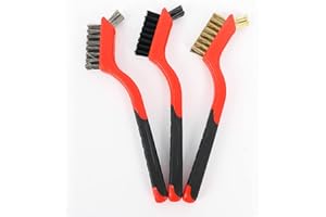 V COOL LIVAT 3 Pcs Soft Grip Wire Brush Set Brass/Stainless Steel/Nylon Stripper Brushes for Cleaning Rust Removal,Dirt,Paint Scrubbing Metal Cleaner Cleaning Wleding Slag Strong Curved Handle Grip Deep Cleaning
