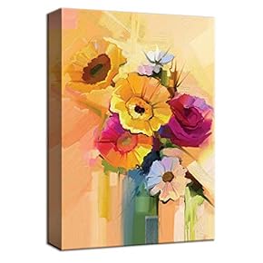 Canvas Wall Art Beautiful Flowers Red Yellow Pink Painting Artwork for Home Decor Framed - 12x18 inches