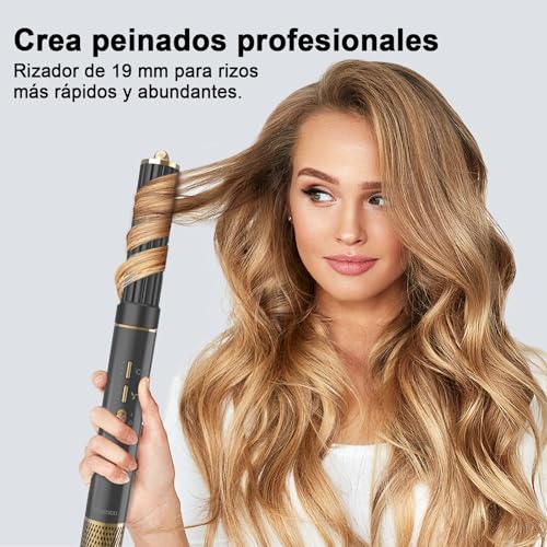 Secador de Pelo Profesional 5 en 1 - Boquillas + Cepillo + Rizador de Pelo, iónico Negativos Secador Kit 1600W Poco Ruido, Temperatura Ajustable y Velocidades para Rizar, Voluminizar y Alisar, Gris