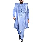 HD Traditional African Clothing for Men Nigerian Man's Agbada Embroidery Bazin Boubou Outfit