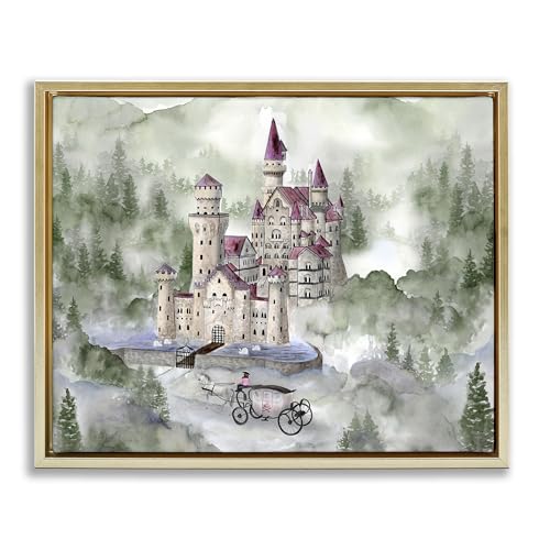 Stupell Industries Elegant Carriage to Castle Gold Framed Floater Canvas Wall A…