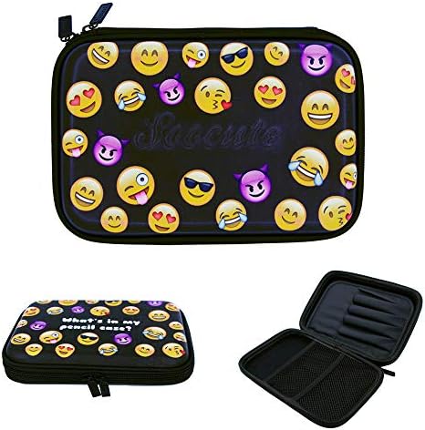 Black Emoji Pencil Bag Pen Case - Kids Cute Large Colored Pen Holder Box with Compartments