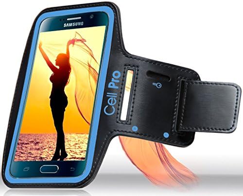 Samsung Galaxy S6, S6 Edge Armband for Running, Sports, Gym, Fitness (5.1 Inches) with 2 Pockets ID, Credit Card, Money Holder, Key Holder, Sweat Proof, Reflective band (Cyan Blue)
