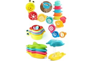 ZEEWOO 11 PCS Toddler Bath Toys for Kids Ages 1-3 Baby Shower Toys Mold Free Bathtub Toys for 12-18 Months Pool Water Table Sand Toys Stacking Cups & Floating Boats for Kids 2-4 Christmas Stocking Stuffers