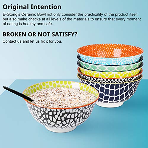 image for E-Gtong 27OZ Hand-Painted Cereal Bowls Set of 6, Multicolor Porcelain 