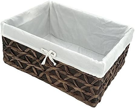 Basket of Rectangular Woven Seagrass Storage Bin with Handle,Kingwillow. (Wood&amp;water hyacinth, Large)