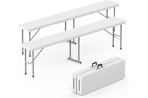 HLPB Folding Bench 6 ft, Foldable Plastic Bench with Handle and Smooth HDPE Tabletop, Protable in/Outdoor Picnic Party Camping Dining Seat, 2 Pack, White