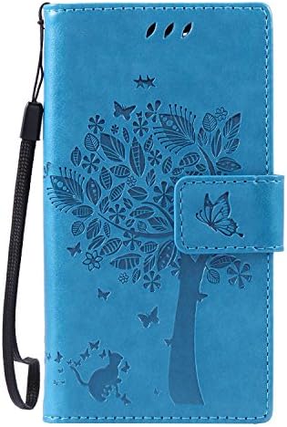 KKEIKO Sony Xperia Z3 Mini Case, Leather Wallet Case Notebook Style Flip Cover [with Free Tempered Glass Screen Protector], Shock-Absorption Cover with Cat Pattern for Sony Xperia Z3 Mini (Blue)