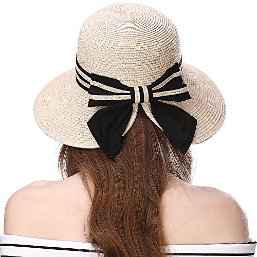 Jeff & Aimy Womens Foldable Straw Sun Hat SPF 50 UV Protection Wide