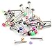 CrazyPiercing 30 Assorted Steel Labret Lip Chin Bar Ring Piercing 1.2Mm Bar 16G Multicolor