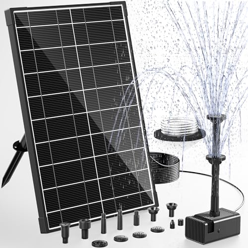 POPOSOAP 8W Solar Bird Bath Fountain Pump, Solar Pond Pump with 8 Nozzles, 4ft Tube, Low-Water Protection, Filter Sponges, Adjustable Bracket for Garden Pond, Bird Bath & DIY Water Features