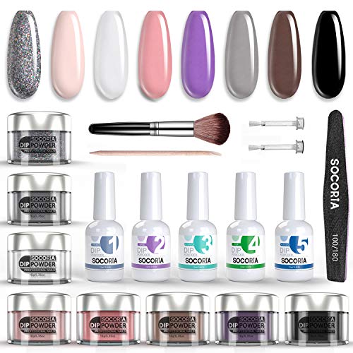SOCORIA Nail Dip Powder Kit 8 Colors Dipping Acrylic Powder 5 Bottle