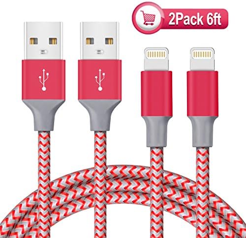 iPhone Charger,Elktry iPhone Charging Cable Nylon Braided 2 Pack 6ft Lightning Cable Fast Charge &amp; Sync Cord for iPhone X 8 8 Plus 7 7 Plus 6s 6s Plus 6 6 Plus 5 iPad iPod and More (Red)