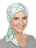Chemo Fashion Scarf Easy Tie Turban Hat Headwear for Cancer Rip tide Green Blue Zig Zag