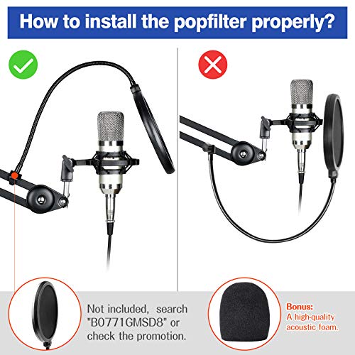 HAUEA Large Microphone Arm Stand(18.9”), Adjustable Suspension Boom