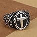 Classic Vintage Christian Cross Prayer Ring, Stainless Steel Retro Flower Pattern Beads Chain Oval Band