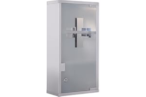 HOMCOM Wall Mount Medicine Cabinet, Bathroom Cabinet with 3 Tier Shelves, Stainless Steel Frame and Glass Door, Lockable with