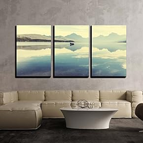 3 Piece Canvas Wall Art - Bowman Lake in Glacier National Park, Montana, USA - Modern Home Art Stretched and Framed Ready to Hang - 16"x24"x3 Panels