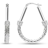 LeCalla 925 Sterling Silver Hoop Earrings for Women | Italian Design Classic Diamond-Cut Textured Hoops Earring | Women's Oval Drop Shape Silver Earring Jewelry