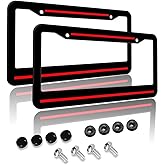 Thin Red Line License Plate Frame 2 Pcs Personalise Aluminum Car License Plate Cover Thin Red Line License Plate Holder 2 Hole Standard USA Auto Tag Frame