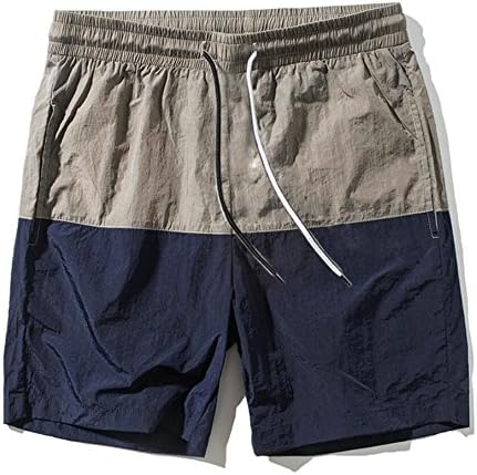 desolateness Men Hit Color Stretchy Waist Beach Fast Dry Casual Lace-up Patchwork Boxers Navy Blue M