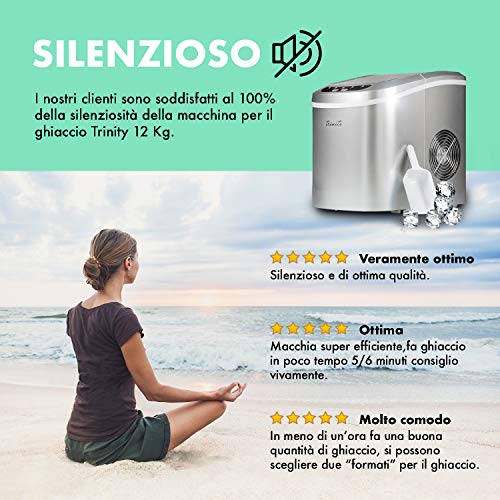 TRINITI Eiswürfelbereiter | Eiswürfelmaschine Edelstahl | 150W Ice Maker | 12/15 kg 24 h | 2 Würfelgrößen | 2 Liter… – Bild 5
