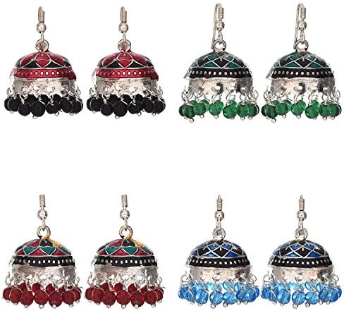 Prakash jewellers pack of latest silver plated Meena jhumka Earrings for women