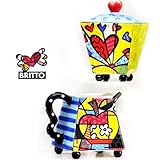 New Romero Britto Creamer & Sugar Set Ceramic Cream Coffee Bowl Collection NIP !
