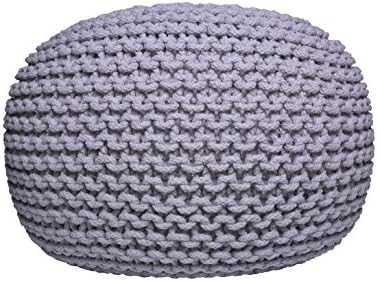 Pouf Ottoman Gray Round Hand Knitted Cable Style Cotton Dori ottoman Braided Rope Floor Ottomans Comfortable Seat Footstool Gray 16''x 20" By MystiqueDecors