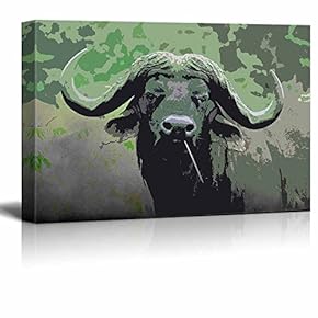Animal Theme A Buffalo on Watercolor Style Background Stretched
