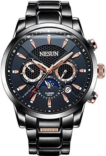 Nesun Men's Business Multifunction Automatic Mechnical Analog Classic Stainless Steel Wrist Sports Watches(Stainless Steel Band-Rose Gold)