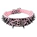 Beirui Sharp Spiked Studded Dog Collar - Stylish Leather Dog Collars - 2 Inch in Width Fit for Medium & Large Dogs - Such as Pitbull Mastiff - Black Rivets & Pink Leopard Leather,17-20