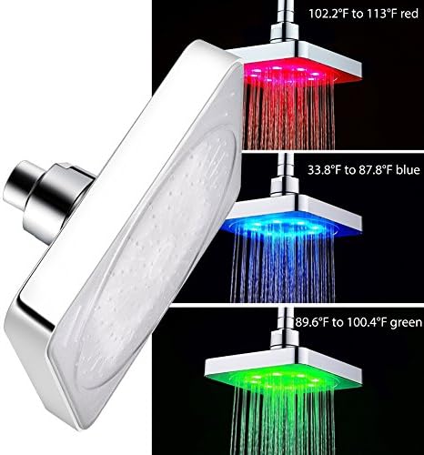 LED Rainfall Shower Head 6 Inch for Kids Bathroom EEPIRR Temperature Detected Low Water Pressure Square Shower Heads For Bathroom, Adjustable Wall Mount Luxury Fixed Showerhead