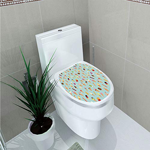 Toilet Cover Decoration,Ice Cream Decor,Mix Yummy with Chocolate and Fruit Flavor Toppings in Cones Illustration Decorative,Multicolor,3D Printing,W12.6"xH14.9"